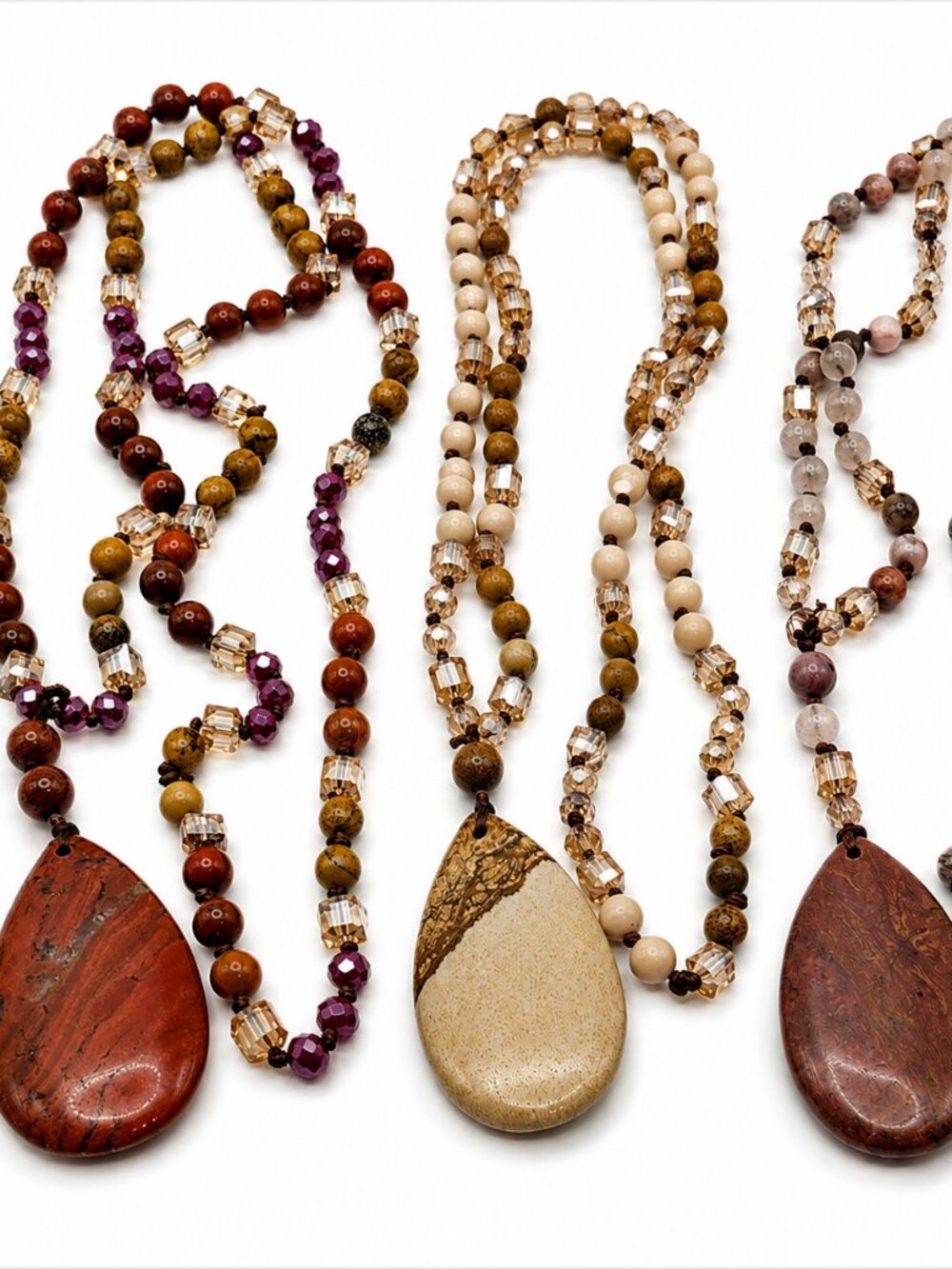 3 for $20 Lovely stone pendant necklace on long beaded cord choice of color NEW